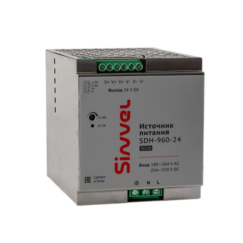 SDH-960-24: Блок питания SDH 960 Вт, питание180-264В AC, 254-370В DC; выход 24В DC, металлический корпус
